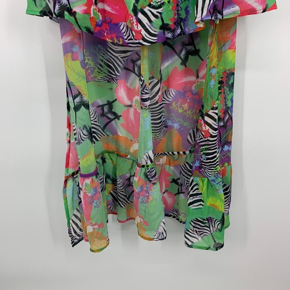 Shein Dress Maxi Hi Lo Cutout Green Tropical Print Long Sleeve NWT - Picture 11 of 16